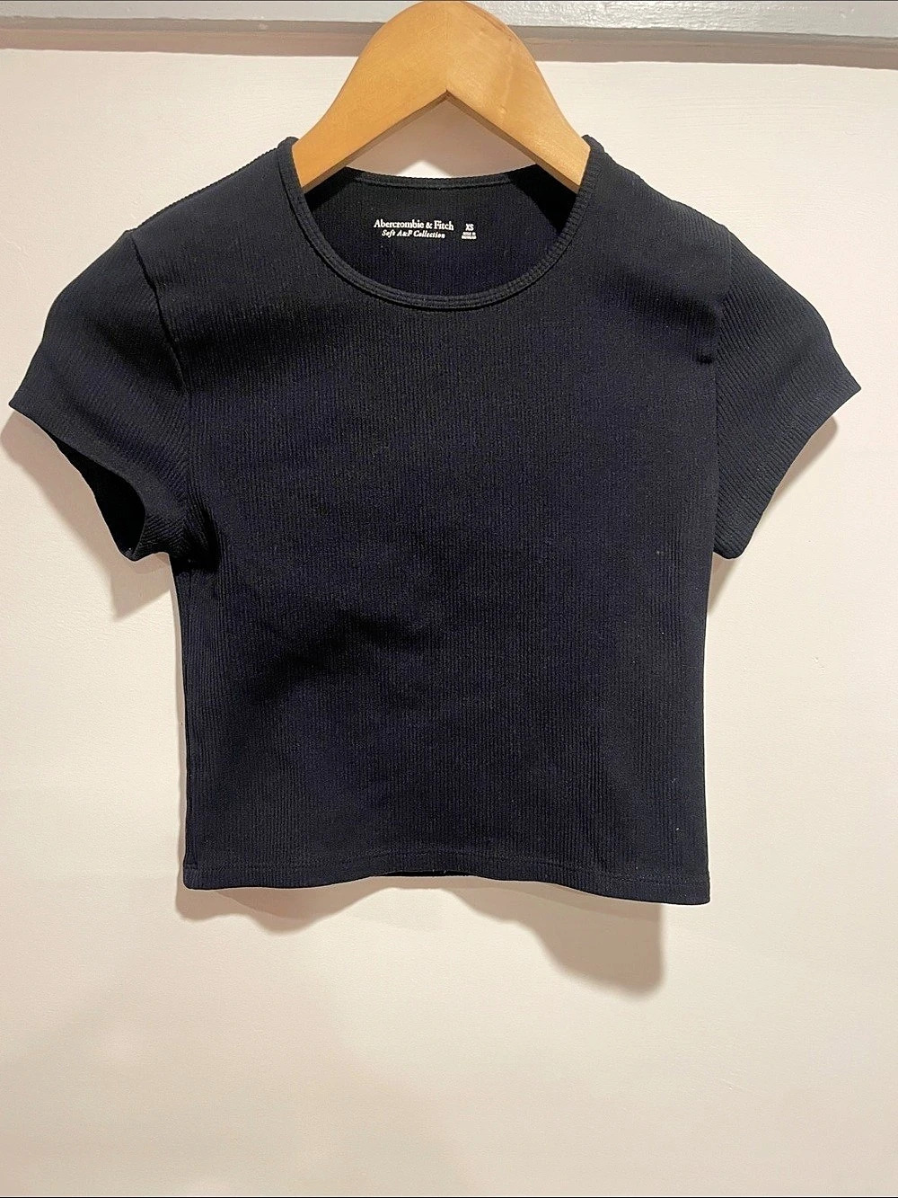 Black Abercrombie & Fitch Soft & A Collection Thick Ribbed Short Sleeve crop Top
